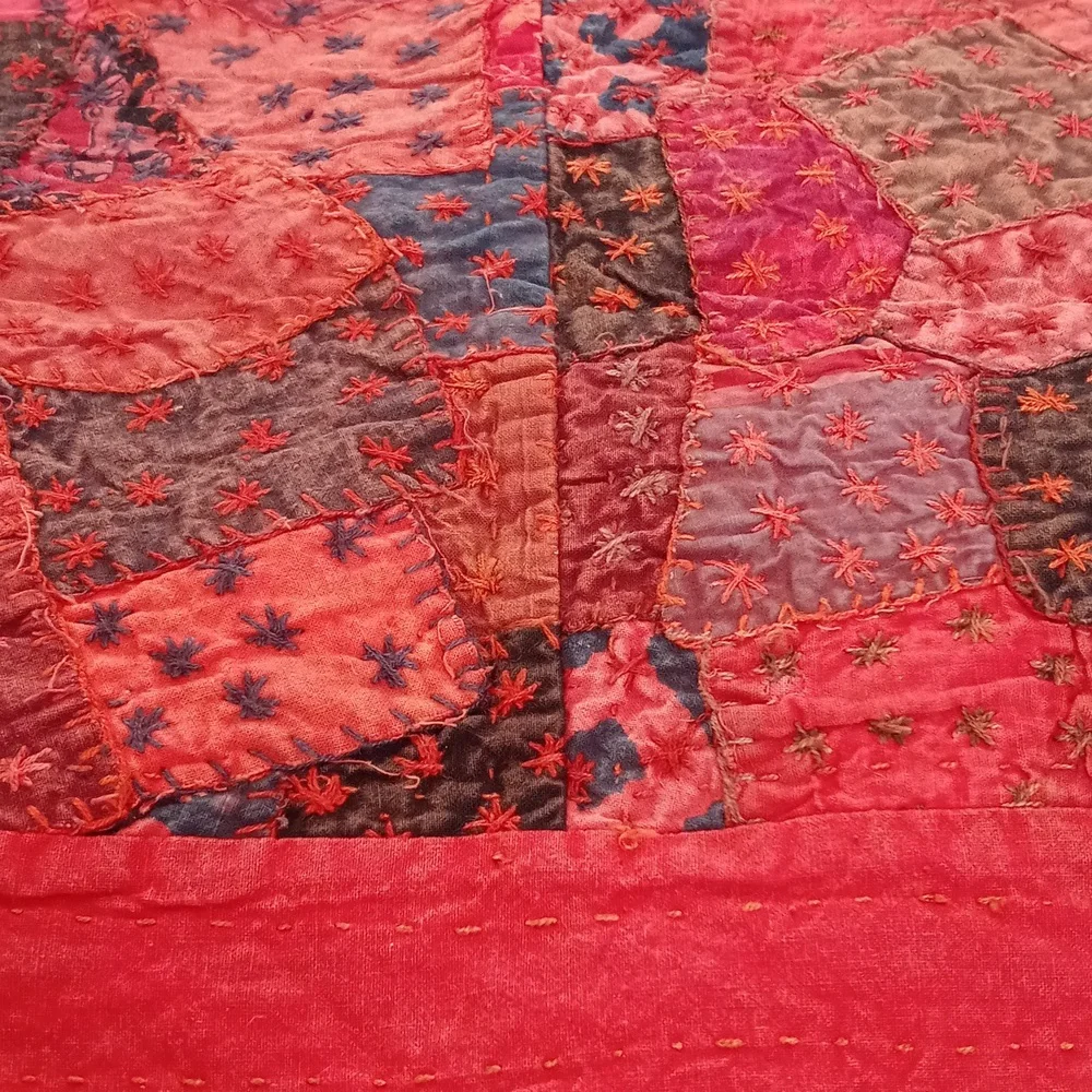 Unique Gorgeous King Size Vintage Patchwork Batik Bedspread from India